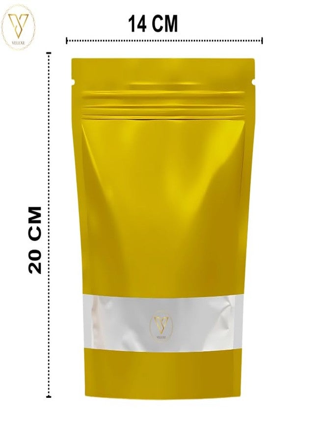 VELEXE Gold Matte Zip Lock Stand Up Pouches | 140mm*200mm | 250 Grams | Pack of 25 | Reusable, Leakproof & Airtight Multi-Purpose Pouches with Self-Sealing Technology - Image 2